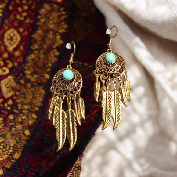 Feather Dream Catcher Hook Earrings - Picture 1 of 8